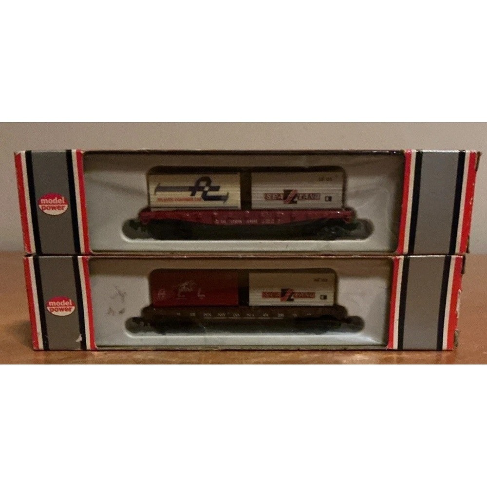 Model Power N Scale Lot Of 2 Flat Car With Containers, #1